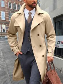 Runcati Men's Trench Coat Double Breasted Notched Lapel Casual Belted Windbreaker Fall Classic Long Jacket Overcoat - Màu kaki nhạt - Xem 1