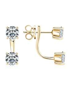 XUJIA 1對S925純銀莫桑鑽耳釘，0.5ct*4莫桑鑽耳夾耳環，低過敏性女士精緻珠寶 - EMO-532 - 查看 12