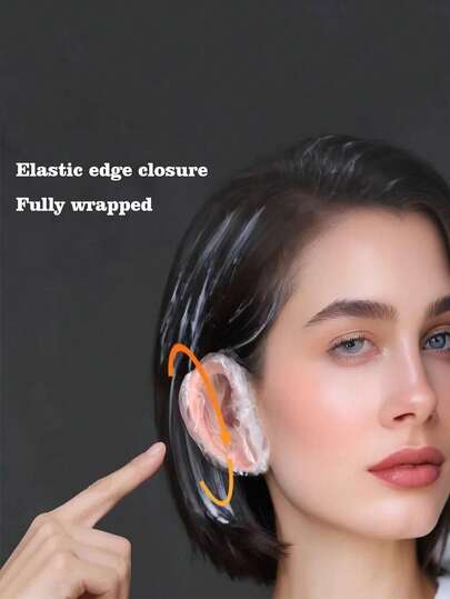 100 paquete de cubiertas de oído desechables y resistentes al agua, pequeños gorros de ducha, protectores de oído para teñir el cabello para ducha, natación y teñido de cabello - Tapas de plástico transparente elásticas pequeñas para salón, baño, viaje, adultos y uso diario