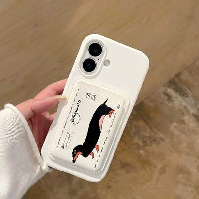 可爱白色真皮钱包卡包套装，熊猫翻盖磁吸卡包和可爱腊肠犬真皮卡套，兼容苹果磁吸卡手机壳，可作门禁卡、餐卡夹，春季礼物，生日周年纪念礼物