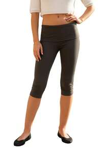 Womens Low Rise Capri Pants Fold Over Waistband Solid Color Slim Fit Cropped Pants Trousers - Dark Grey - View 9