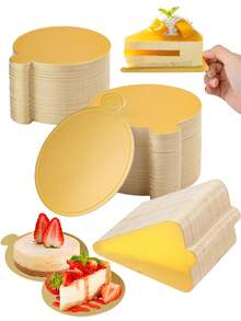20/50pcs Mini Gold Cake Bases, Round & Triangle Cake Bases, Mousse Cup Coasters, Waterproof & Oilproof Dessert Display Trays, Suitable For Cake DIY, Desserts, Handicrafts Display, Baking, Birthday Party, Wedding, Catering - Gold - View 2