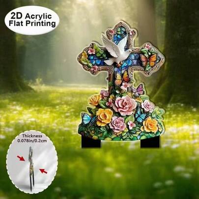 Acrylic Decorative Ground Stakes With Dove, Cross, Floral And Butterfly Designs