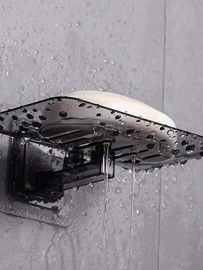 1 khay đựng xà phòng treo tường hình chữ nhật trong suốt, thời trang - Lắp đặt dễ dàng, không cần khoan, có thiết kế thoát nước, thích hợp để sắp xếp đồ dùng trong phòng tắm (Màu ngẫu nhiên)