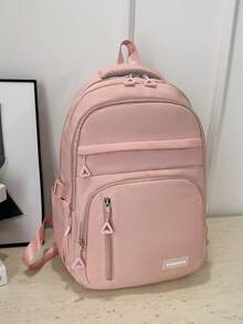 Large Capacity Cute Minimalist Backpack, Lightweight Casual Backpack For College Girls & Travel - Pink - View 3
