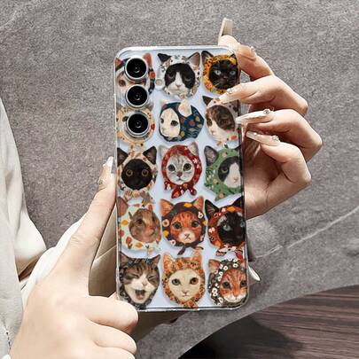 彩色猫咪图案发箍透明防震保护手机壳