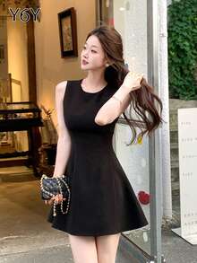 Y6Y 黑色无袖轻盈飘逸连衣裙 | 女士时尚甜美夏季短款连衣裙 - 黑色 - 查看 12