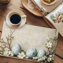 4pcs Easter Themed Placemats, Featuring Minimalist Easter Egg Patterns And Floral Designs, Suitable For Party Dining, Holiday Decor And Easter Decoration. Size: 30x45cm, Applicable For Seasonal Home Decor, Holiday Table Decor, Farmhouse Style, Washable Placemats Holiday Table Decor And Home Entertainment. An Ideal Gift. - Multicolor - View 2