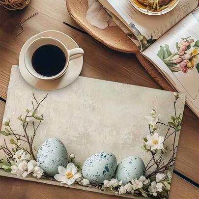 4pcs Easter Themed Placemats, Featuring Minimalist Easter Egg Patterns And Floral Designs, Suitable For Party Dining, Holiday Decor And Easter Decoration. Size: 30x45cm, Applicable For Seasonal Home Decor, Holiday Table Decor, Farmhouse Style, Washable Placemats Holiday Table Decor And Home Entertainment. An Ideal Gift.