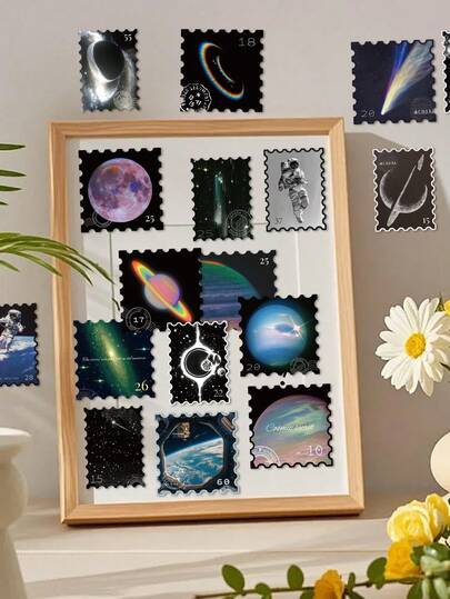 50张神秘宇宙贴纸，PVC材质，图案炫酷有趣，非常适合贴在吉他、滑板、行李箱、水瓶、笔记本电脑、剪贴簿用品和装饰品上。