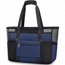 NEWHEY Extra-Large Foldable Waterproof Beach Bag, Handheld Tote Bag, Zippered Handbag, Suitable For Vacation, Swimming Pool, Picnic - Black - Multicolor - View 13