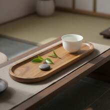 Oval Rosewood Small Wooden Tray, Japanese Style Tea Tray, Dessert & Cake Platter, Coaster, Photography Prop Serving Plate, Ins Style - Rust Brown - View 2