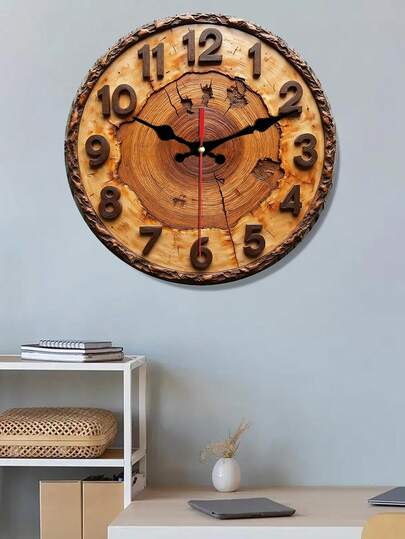 1pc Rustic Tree Stump Wall Clock - Silent Non-Ticking, Easy To Assemble, Japanese Quartz Movement, Battery-Powered (AA Not Included) - For Living Room, Kitchen, Office, Halloween, Christmas, Birthday, Thanksgiving Decor - Farmhouse Home Decoration Clock, Seasonal Decoration, Natural Aesthetic, Construction, Holiday Shoppers, 2D Flat
