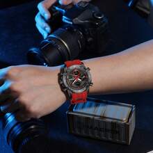 LIGE New Solar Men's Double-Display Quartz Watch Casual Business Multifunctional Watch Gold Case Low-Key Simple Men's Watch - Black - View 4