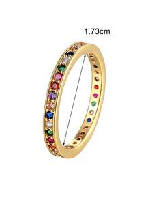 方晶鋯石裝飾戒指 - 彩色 - 查看 6