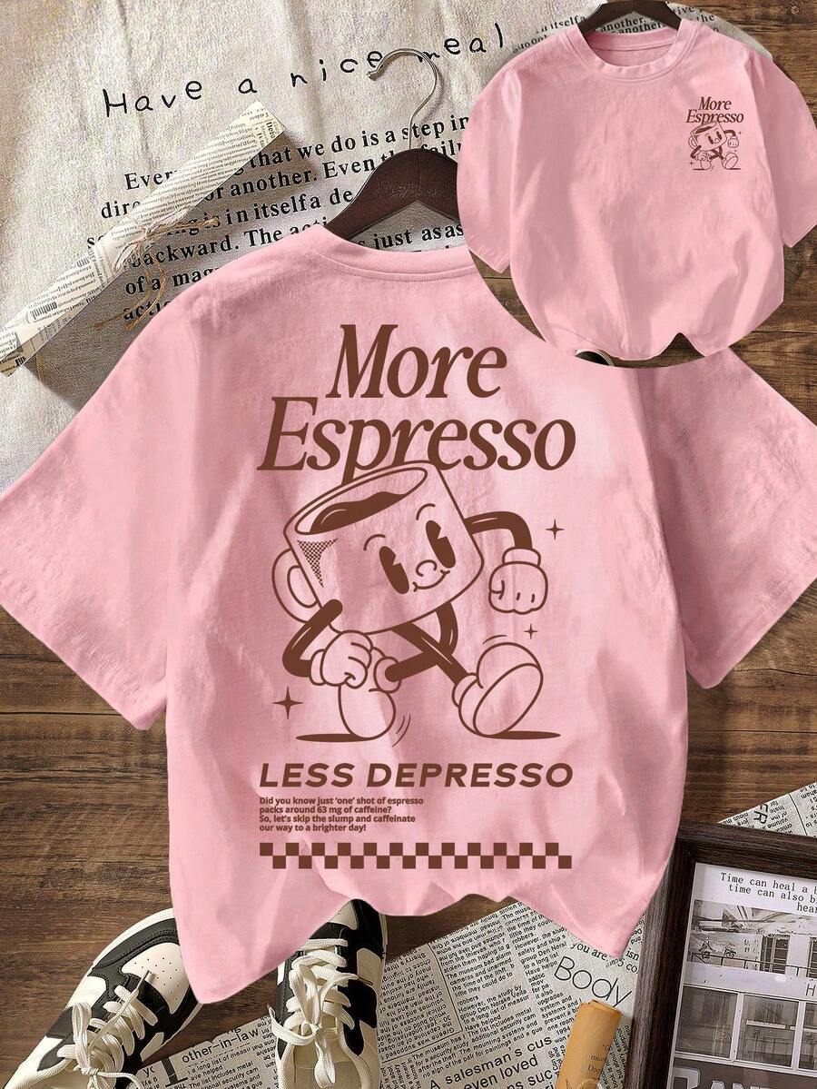 更多 Espresso Coffee Club 图案休闲圆领短袖T恤(女士夏季款) - 淺粉色 - 查看 1