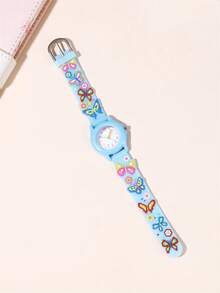 Cute & Compact Butterfly Pattern Quartz Silicone Strap Kids Watch - Baby Blue - View 3