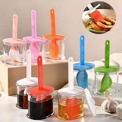 2-In-1 Oil Dispenser Brush With Measurement Mark, Silicone Oil Brush For Home Cooking, Baking & Outdoor BBQ .