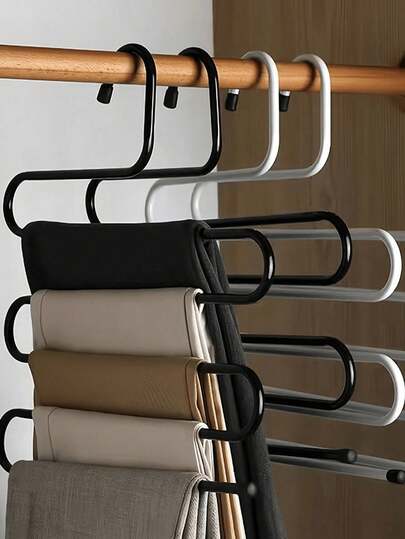 3pcs S-Shaped Stainless Steel Pants Hanger, Multifunctional Wardrobe Storage Rack, Space Saving Clothes Organizer For Home Bedroom Decor