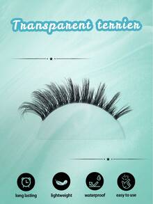 7 Pairs 3D Clear Band Lashes Spiky Cat Eye False EyeLashes D Curl 20mm Manga Wispy Natural Reusable Soft Thin Invisible Band Fake Lashes - Black - View 8