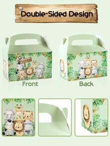 4件套丛林动物主题生日礼盒套装，丛林主题生日派对装饰，礼盒，礼品袋，婴儿派对装饰，性别揭晓派对装饰，一周岁生日派对回礼，婚礼装饰，卡通动物装饰，丛林主题派对用品，生日快乐礼盒 - 叢林動物 - 查看 9