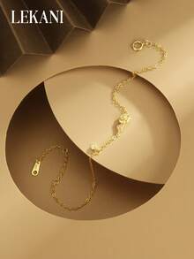 1pc S925 Sterling Silver Bracelet, Vintage Rose & Heart Zirconia Gold Plated Minimalist Fashionable Versatile Bracelet, Gift For Best Friend/Girlfriend, Daily Wear Accessory - Gold - View 3