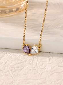 4 Estilos Colar Gargantilha Pingente Coração Zircônia Gota d'Água em Aço Inoxidável Colorido, Banhado a Ouro 18K Anti-Desbotamento, Joia de Casamento Noivado Acessório de Feriado, Presente do Dia das Mães/Melhor Amiga - Multicolorido - Visão 9