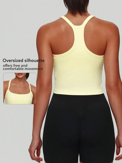 Women's Sleeveless Tight Camisole Racerback Sports Vest Yoga Fitness Vest With Chest Pad