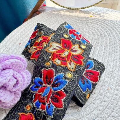 1 Yard/2 Yards Lotus Flower Embroidered Lace Trim, Sequin Embroidery Accessory For Hanfu, Dress Hem, DIY Handicrafts, Sewing Decoration