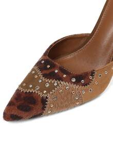 Women's Pointed Toe Mule Heels, Pointed Toe Sexy Heels, Studded Slip-On Stiletto Heels, Suedette Elegant Chic Dress Pumps For Party, Office N Daily Wear - 棕色 - 查看 10