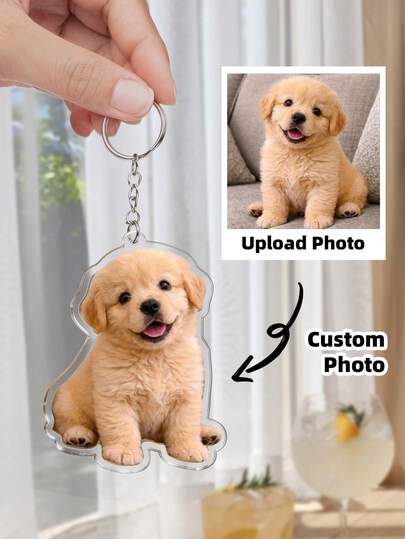 1-2個 写真入りアクリルキーホルダー、カスタムポートレートキーリング、リュック、バッグ、車の鍵、日用品に、学校始まりの季節に、カップル、家族、友人、クラスメイト、同僚、ペット好きに、犬のママ、猫のパパに、誕生日、記念日、卒業、里親縁組の日、日常使いに最適な高品質なお土産