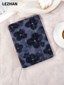1pc Ink Flower Pattern Tablet Protective Case With Pencil Slot, Anti-Drop, Tri-Fold Tablet Stand Protective Shell, Compatible With 10.2", Pro 11" 2021/2020/10th Gen, (A16) 11" 11th Gen 2025, 8th/9th/10th Gen, Galaxy Tab A8 10.5" 2022, Matepad 10.4"/Tab, Support Sleep/Wake, Romantic Personalized Gift - Multicolor - View 3