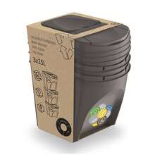 Interior WELL HOME - Lot de 3 poubelles de recyclage, grises, volume 3 x 25 L - Gris pâle - Voir 3