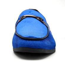 Men's Velvet Loafers Slip-On Comfortable Formal Dress Shoes Wedding Tuxedo Casual Oxfords - 藍色 - 查看 2