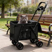 1 PC Foldable All-Terrain Pet Stroller With 4 Wheels & Mesh Windows, Supports Up To 44lbs For Small Medium - Black - View 7