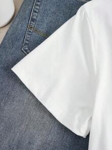 Women's Casual T-Shirt With Print Of Wine Glass And Bottle And Seafood, Minimalist Casual Style - 白色 - 查看 4