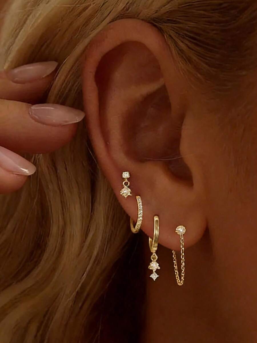 Bộ 8 bông tai dây chuyền ngọc trai giả và đá Cubic Zirconia thanh lịch, trang sức tối giản thời trang dành cho nữ, thích hợp cho hẹn hò, du lịch, mặc hàng ngày, dự tiệc, kỷ niệm, quà tặng ngày lễ. - Vàng - Xem 1