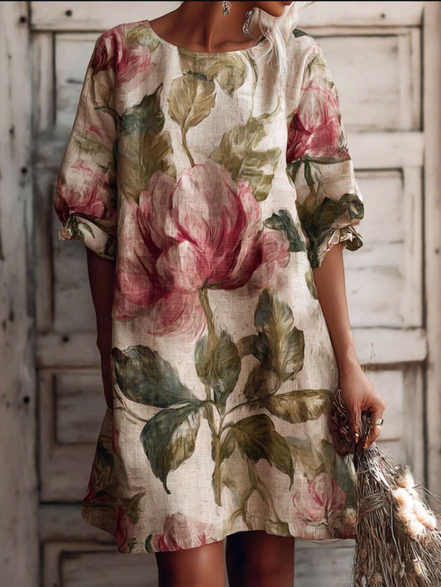 Women's Bohemian Style Plant And Flower Print Mid-Length Dress - Nhiều màu - Xem 1