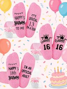 1 Pair Creative Socks Gift For 60/50/40/30/18/16/13 Years Old, Unique Christmas Present For Teenagers - Pink - View 2