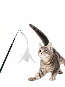 四节可伸缩猫玩具逗猫棒，带人造羽毛，可伸缩逗猫棒，适合幼猫和成猫互动玩耍，塑料材质，无需充电或电池 - 查看 7