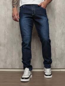 Men's Skinny Jeans With Elastane - Dark Wash - View 2