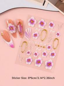 2pcs 5D Embossed Petal Spring Nail Stickers, Ombre Purple Flower Jelly French Line Soft Carving Wedding Manicure DIY Nail Art Decorations - Multicolor - View 9
