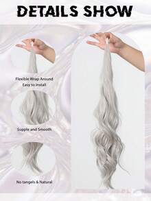 Tóc giả đuôi ngựa dài 26 inch mềm mại, dày dặn, màu vàng óng ánh, 100g, kiểu xoăn gợn sóng, phù hợp để sử dụng hàng ngày. - Xám - Xem 5