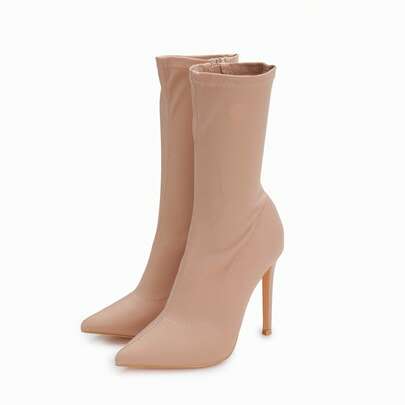 Woman  Basics    Side Zipper    Mid Calf Sock Boots