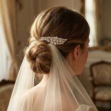 1件装奢华水钻叶子装饰发梳，金色新娘婚礼发饰，女士 - 金色 - 查看 3
