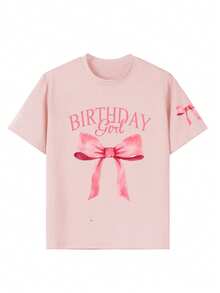 Tween Girls' Casual Graphic Print Crew Neck Short Sleeve T-Shirt, Summer Top - Pink - View 4