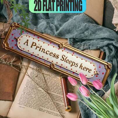 1pc Retro Flat Metal Wall Decor "Princess Sleeps Here" - Room Decoration With Princess Design, Suitable For Home, Cafe, Restaurant And Dessert Shop Display, 2D Flat Design