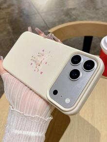 Cute Sheep & Pink Heart Phone Case, Beige Faux Leather Texture Protective Cover, Anti-Fall Anti-Scratch, Sweet Kawaii Style, Compatible With IPhone & Galaxy - White - View 5