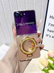 Galaxy Z Flip7/Z Flip6/Z Flip5/Z FE Folding Phone Case, Women's Fashion Cute Lightweight Protective Cover, Personalized Design, Electroplated Feather Pattern Glitter Kickstand Case, Suitable As Gift - Multicolor - View 15