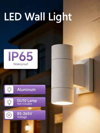 CANMEIJIA 1pc GU10 Wall Lamp, Outdoor Waterproof Wall Light, Indoor/Outdoor Use, Aluminum Wall Lamp, Black/White/Gray, GU10 Base, Replaceable GU10 Bulb Included, Cool White/Neutral White/Warm White, 110V, 220V, Suitable For Indoor, Corridor, Balcony, Staircase, Window, Entrance, Garage, Villa, Garden, Park, Yard